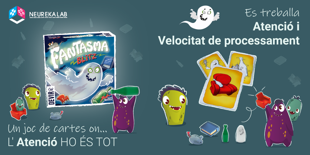 Fantasma Blitz: Un joc de cartes on l'atenció ho és tot. Es treballa l'atenció i la velocitat de processament.