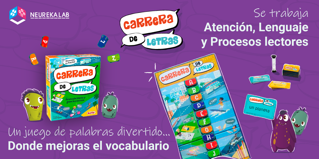 Carrera de letras: Un juego de palabras divertido donde mejoras el vocabulario. Se trabaja la atención, el lenguaje y los procesos lectores.